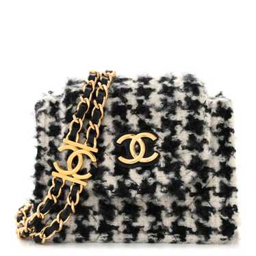 CHANEL Tweed Houndstooth Quilted Mini Flap White B