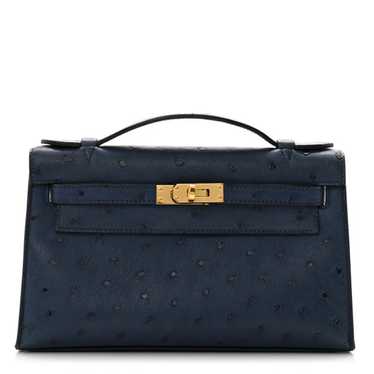 HERMES Ostrich Kelly Pochette Clutch  Bleu Roi