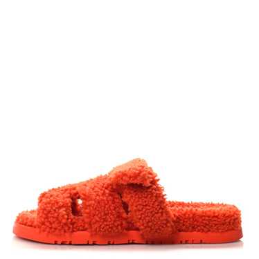 HERMES Woolskin Womens Chypre Sandals 37.5 Orange