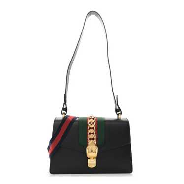 GUCCI Calfskin Small Sylvie Shoulder Bag Black