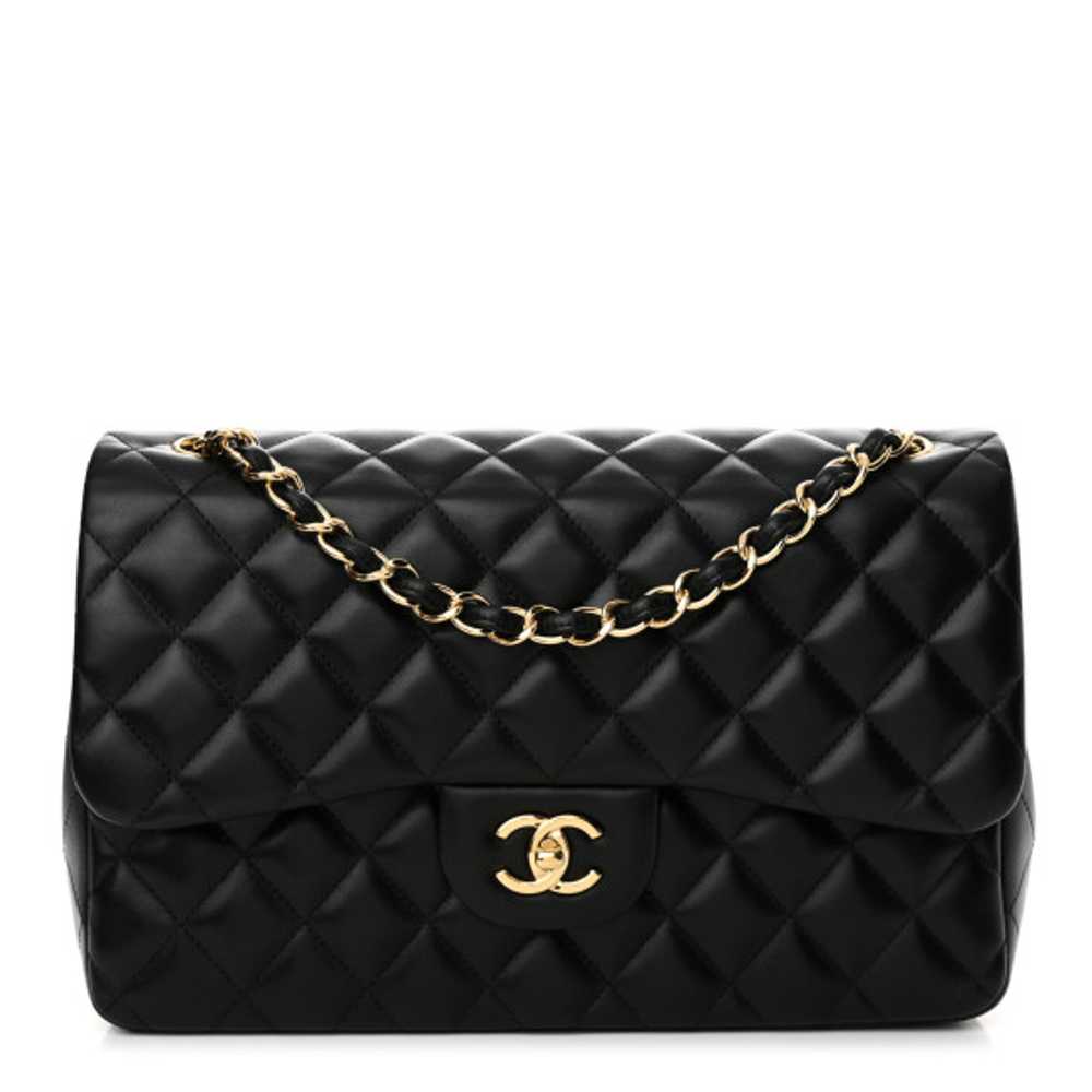 CHANEL Lambskin Quilted Jumbo Double Flap Black - image 1