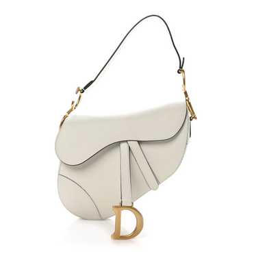 CHRISTIAN DIOR Grained Calfskin Saddle Bag White