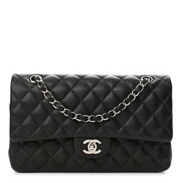 CHANEL Lambskin Quilted Medium Double Flap Dark Gr