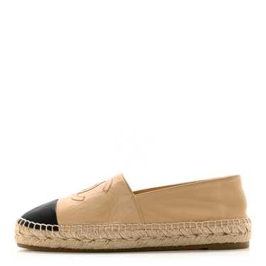 CHANEL Lambskin CC Espadrilles 39 Beige Black