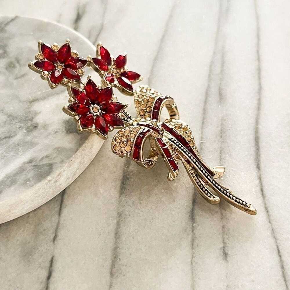 Jewelry Avon 2013 Christmas Poinsettia Brooch Red… - image 3