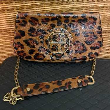 Tory Burch Leopard Handbag Clutch Purse Chain Str… - image 1