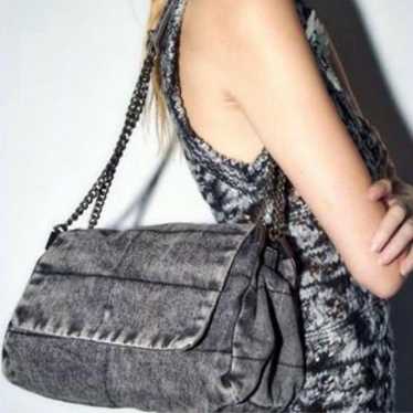 ZARA Flap Rocker Shoulder Bag Denim Handbag Chain