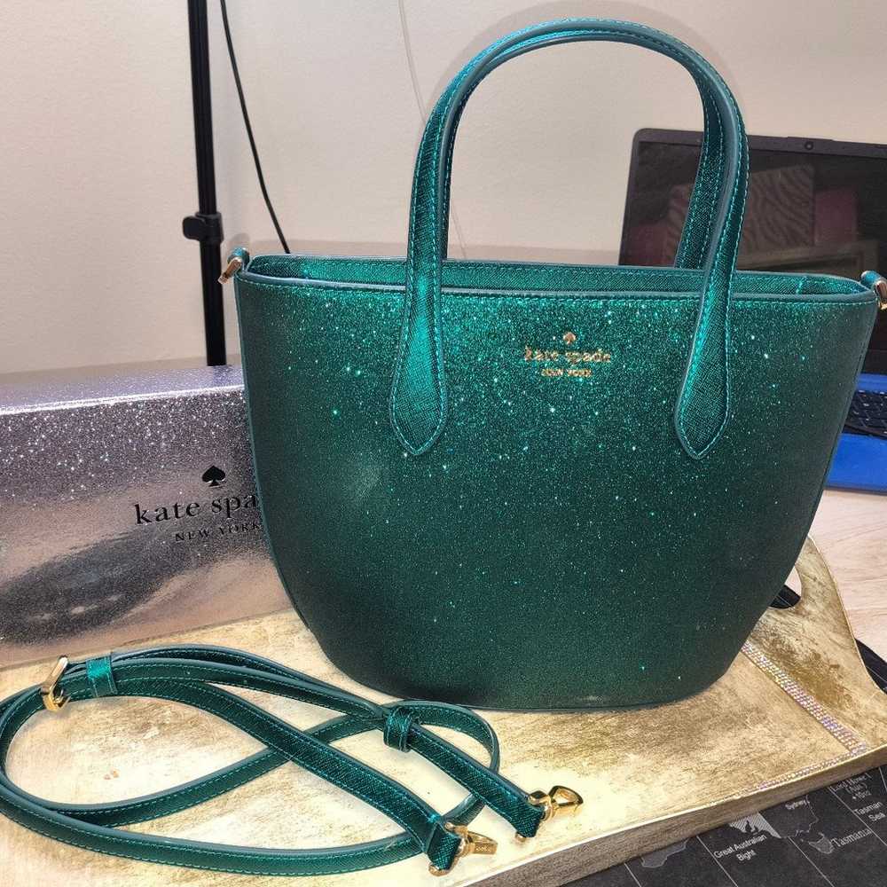 HTF Kate Spade green glitter crossbody purse - image 1