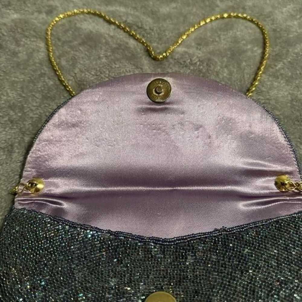 Vintage Iridescent Blue & Purple Beaded Purse Sat… - image 4