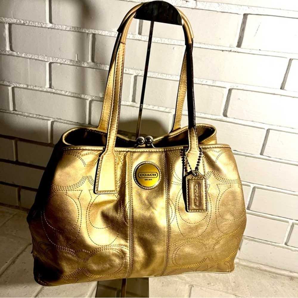 Coach Signature Kiss Lock Metallic Gold Bag - Rar… - image 1