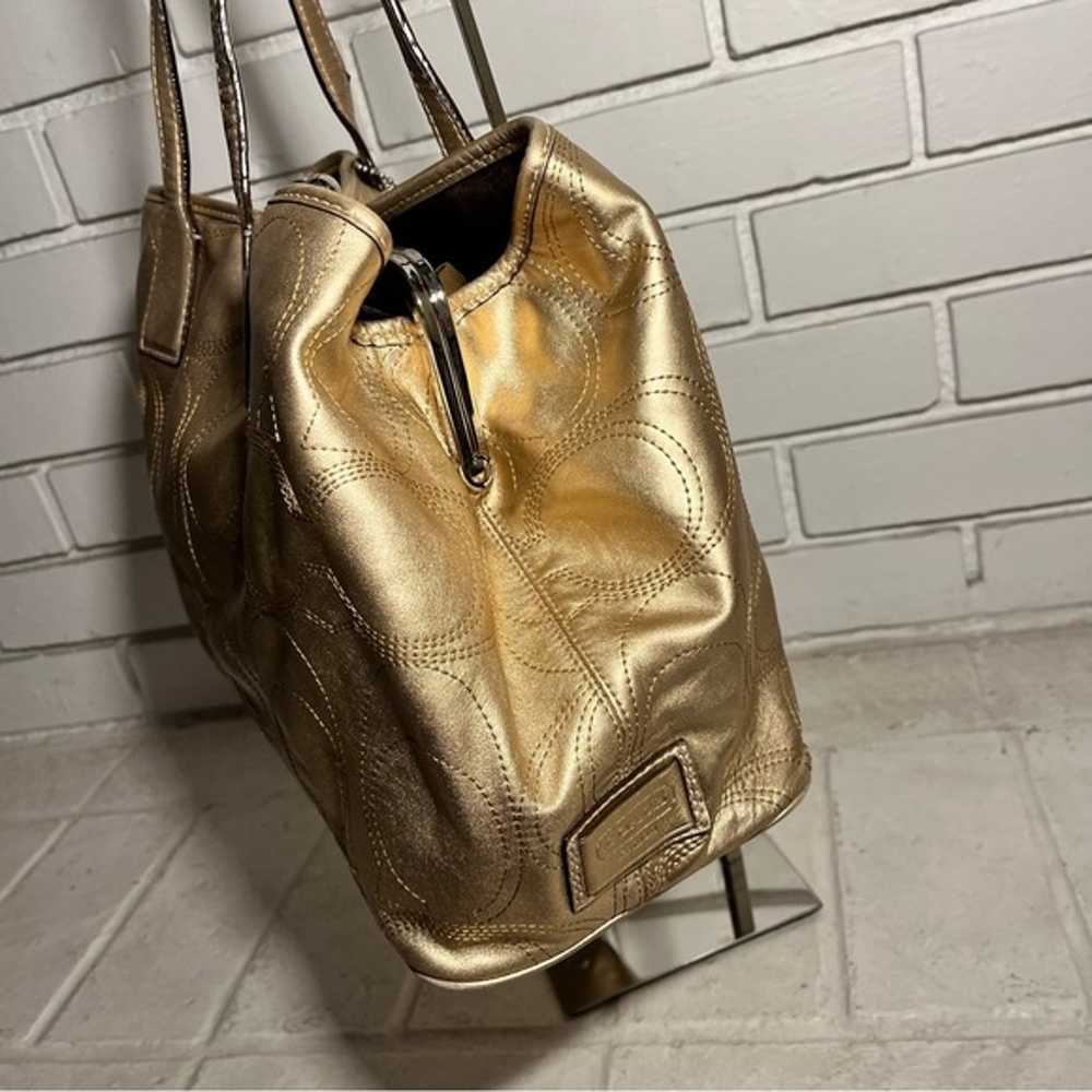 Coach Signature Kiss Lock Metallic Gold Bag - Rar… - image 8