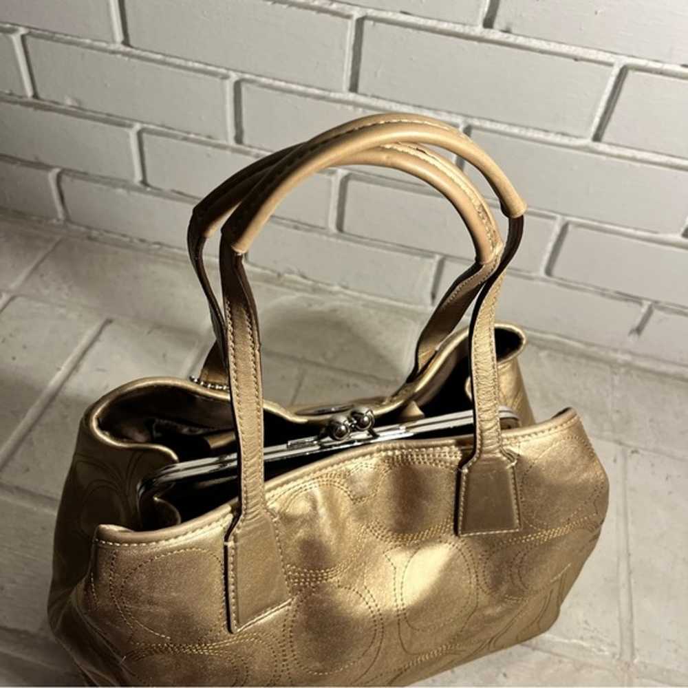 Coach Signature Kiss Lock Metallic Gold Bag - Rar… - image 9