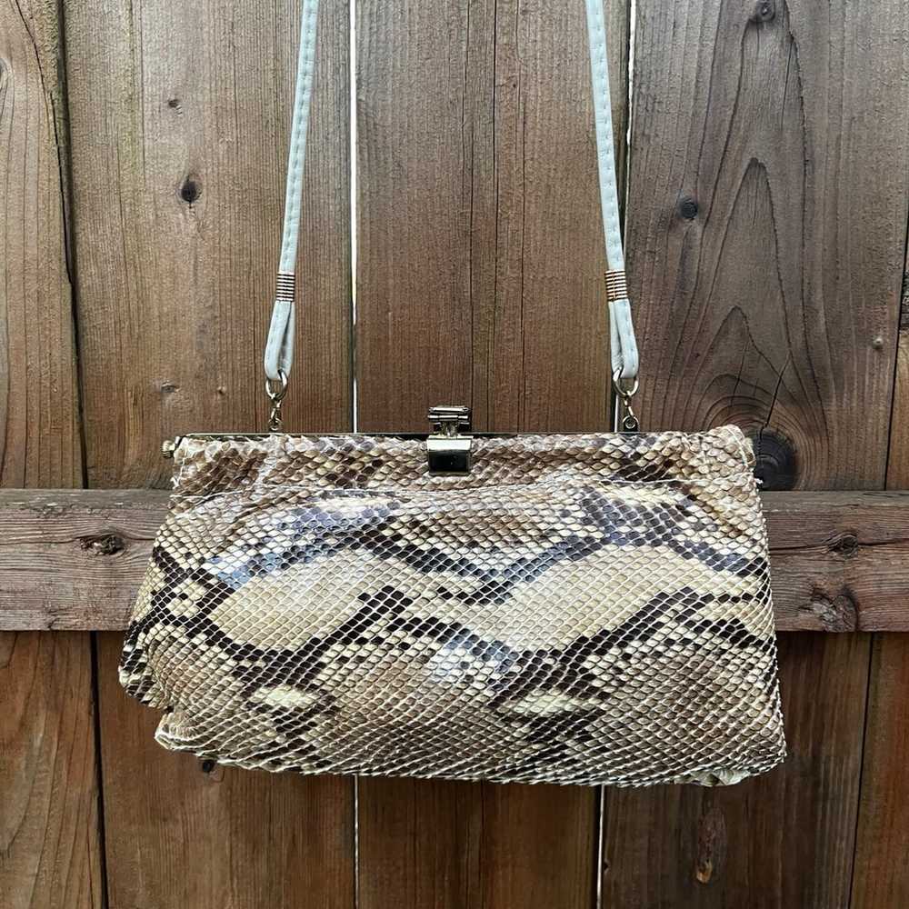 Vintage Pure Snakeskin Clutch with Strap, Hala Bag - image 3