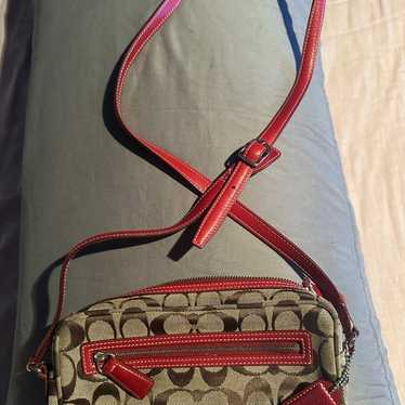 Vintage red and tan COACH camera bag crossbody pu… - image 1