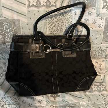 COACH Black Jacquard Signature Belted Shoulder Ba… - image 1