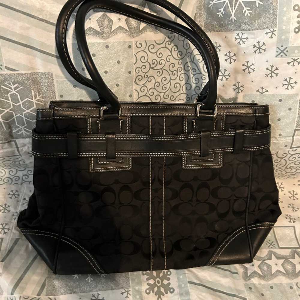 COACH Black Jacquard Signature Belted Shoulder Ba… - image 2