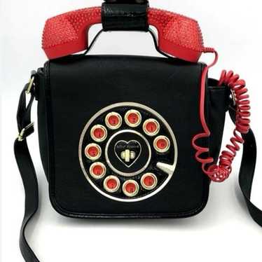 Betsey Johnson Kitsch "Call Me" Black/Red Rhinesto