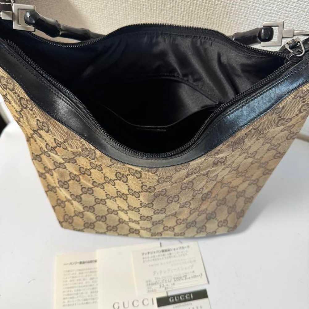 GUCCI Bamboo Black GG Canvas Handbag - image 8