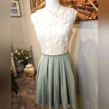 Designer Charming Floral Lace and Mint Green Dress