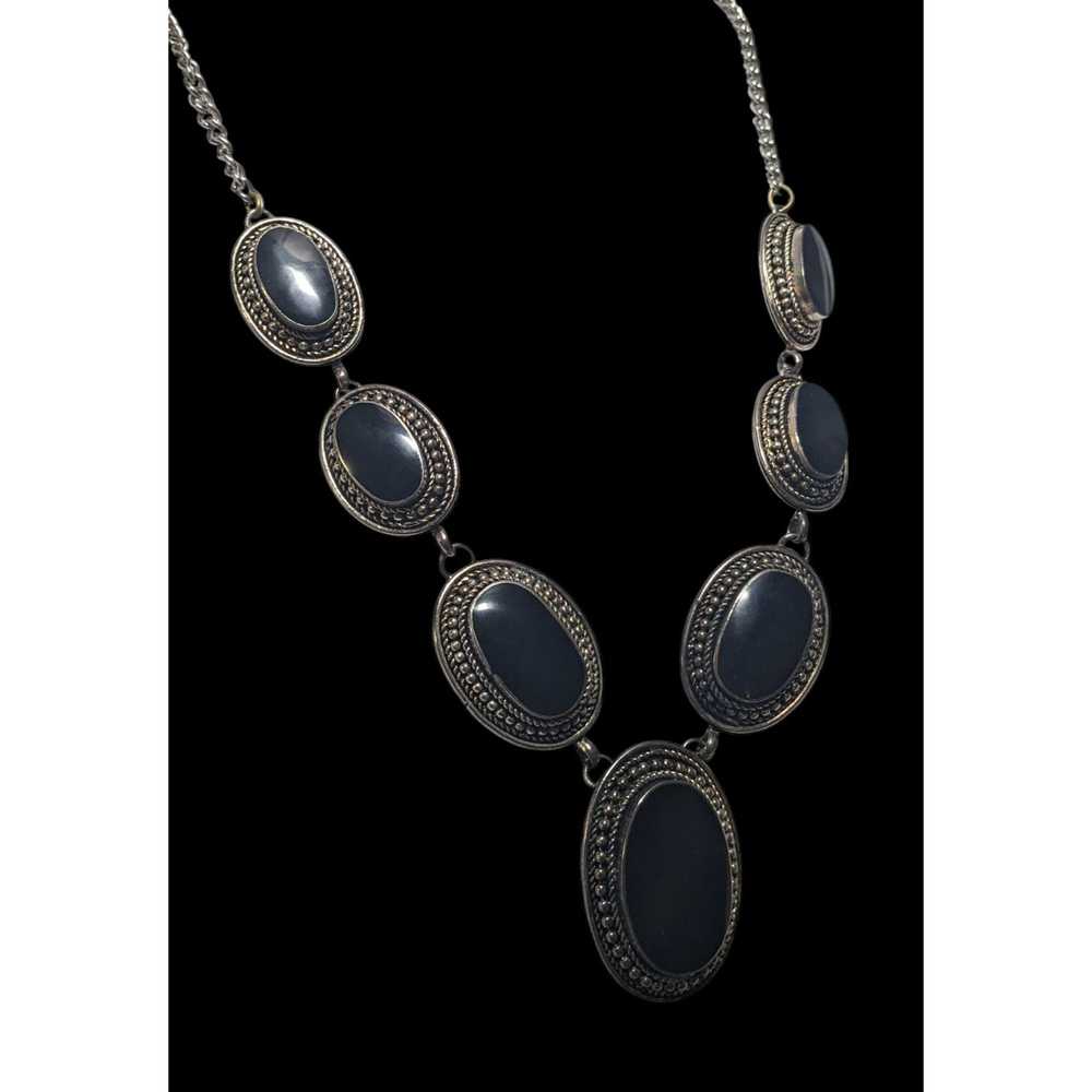 Other Black And Silver Enamel Cabochon Necklace - image 3