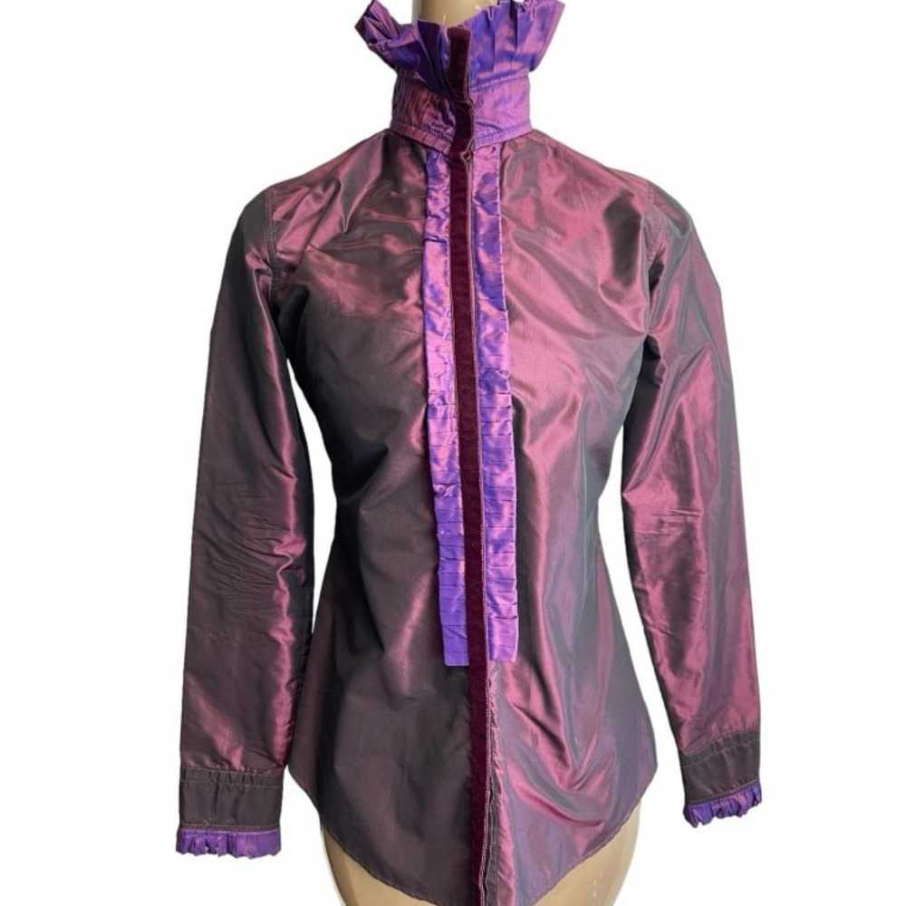 Etro Etro Purple Iridescent Silk Ruffled Turtlene… - image 1