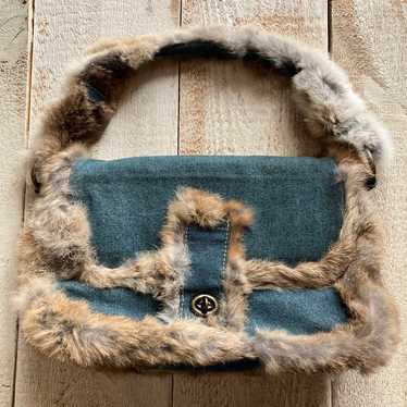 vintage Y2K denim fur handbag Heisei gyaru