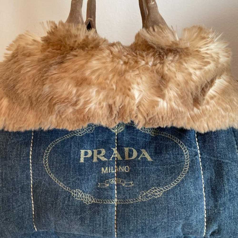 [Prada] Ladies Tote Bag Canapa Denim Fur Indigo (… - image 1