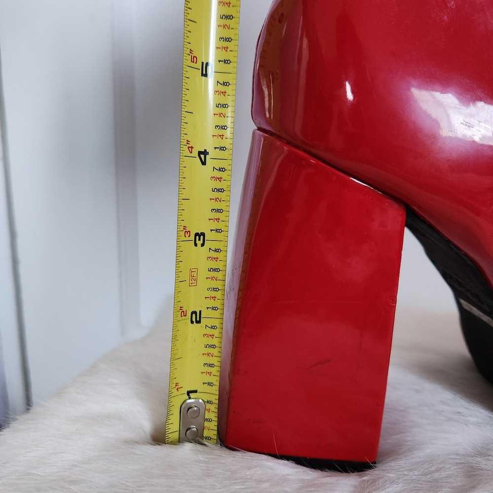 Bamboo Patent Leather Red Mid Calf Block Heel Boo… - image 12