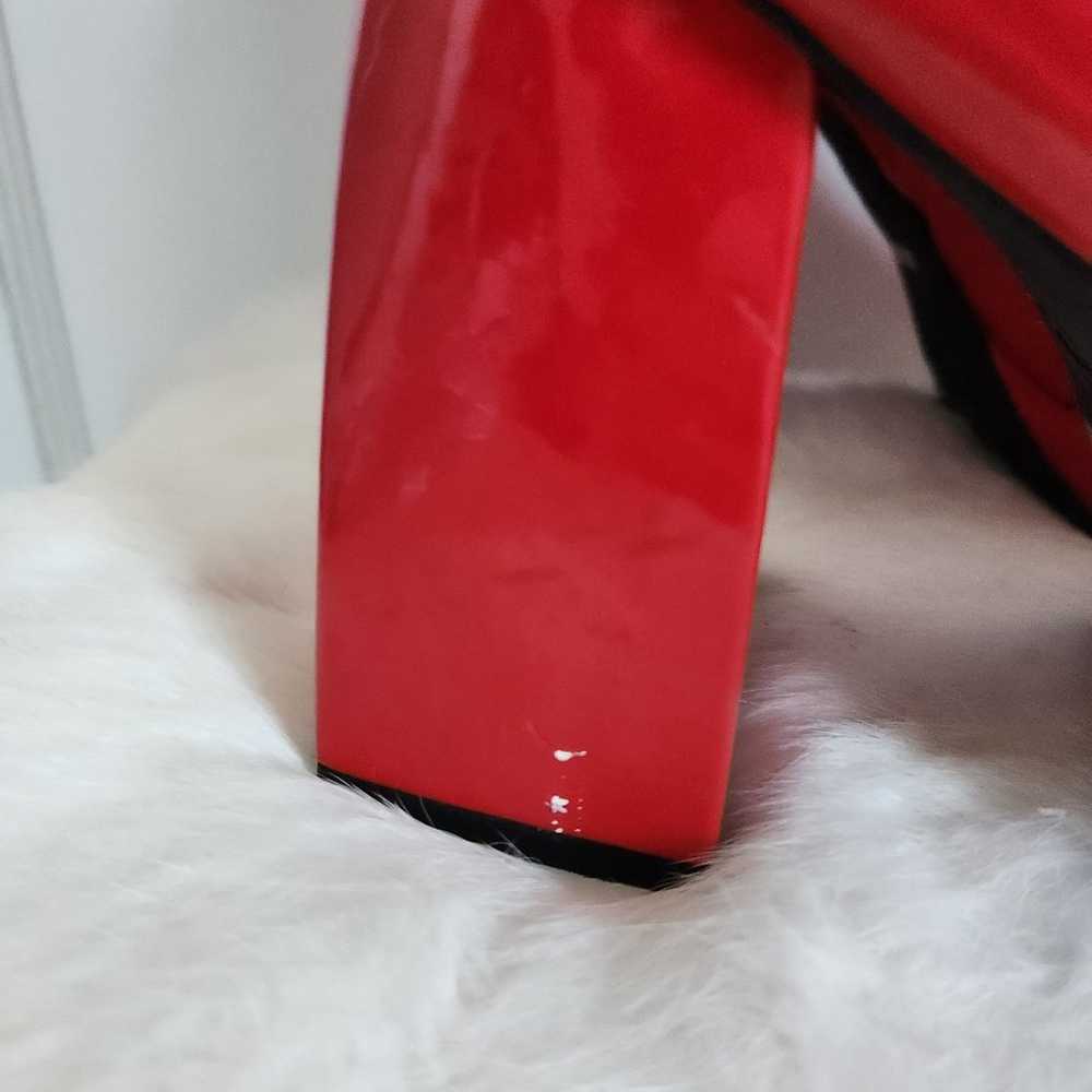 Bamboo Patent Leather Red Mid Calf Block Heel Boo… - image 4