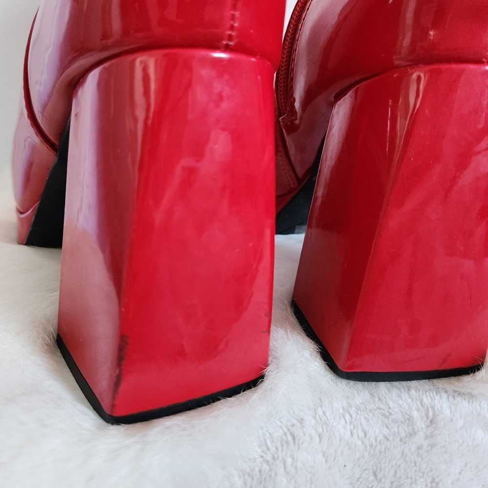 Bamboo Patent Leather Red Mid Calf Block Heel Boo… - image 9