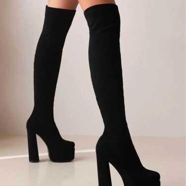 Black suede long boots