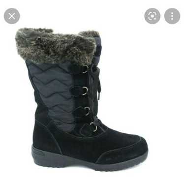 Lands end suede quilted faux fur boots size 6