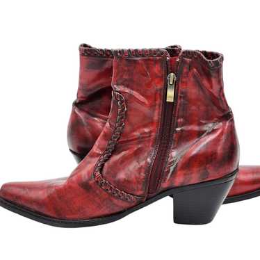 Rouge Red Western Ankle Boots Womens Size 10 Side… - image 1