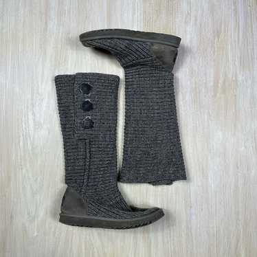 UGG Classic Cardy Gray Ribbed Knit Boots Button D… - image 1