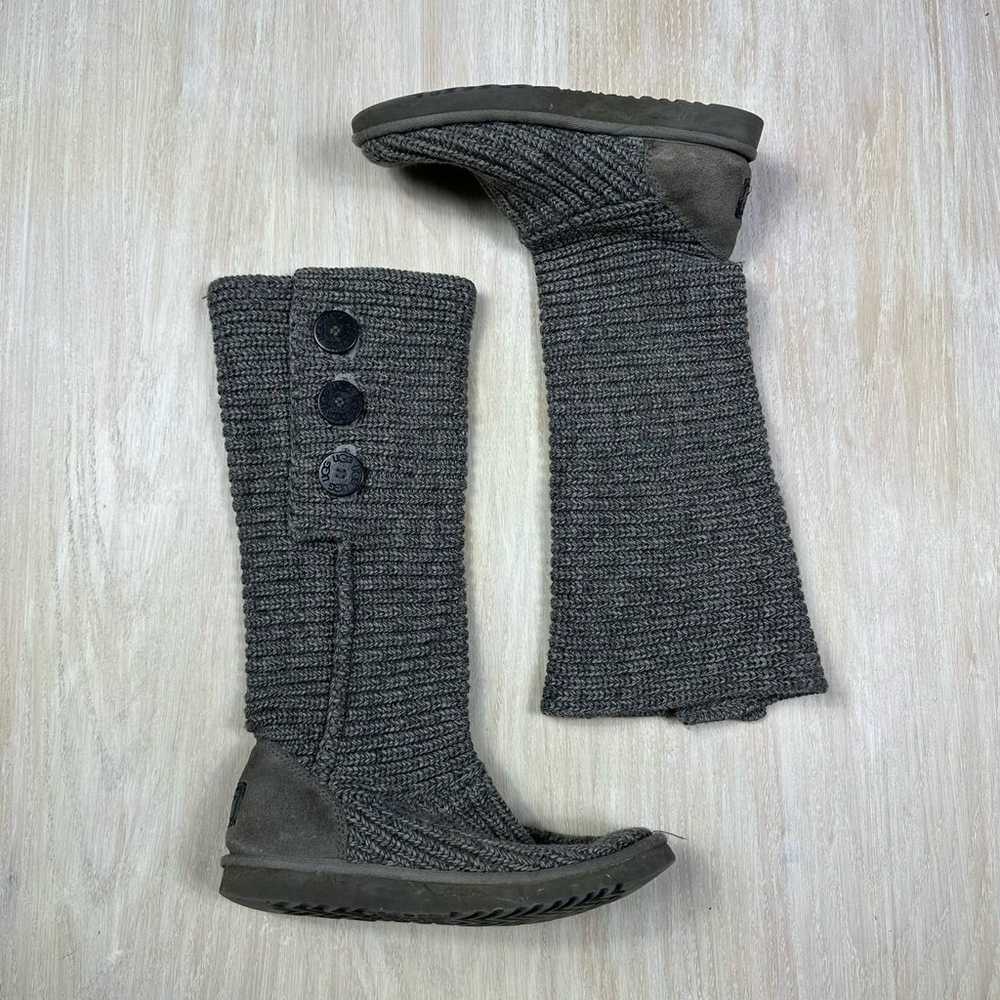 UGG Classic Cardy Gray Ribbed Knit Boots Button D… - image 3