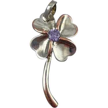 Sterling Lucky Four Leaf Clover Amethyst Vintage