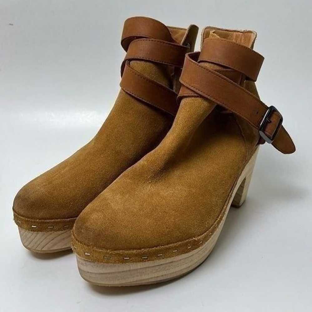 Free People Bungalow Wooden Clog Boots Tan Suede … - image 3