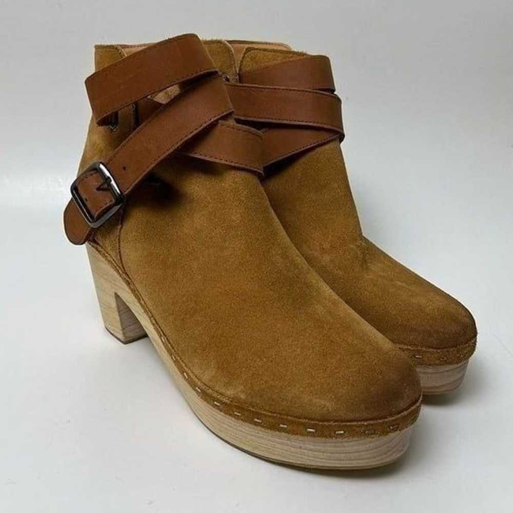 Free People Bungalow Wooden Clog Boots Tan Suede … - image 4