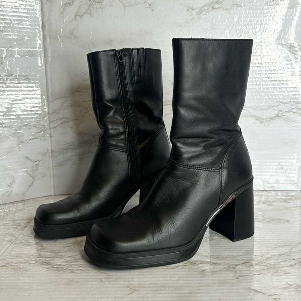 Y2K Tommy Hilfiger Black Leather Square Toe Chunk… - image 2