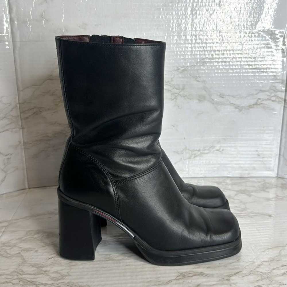 Y2K Tommy Hilfiger Black Leather Square Toe Chunk… - image 5