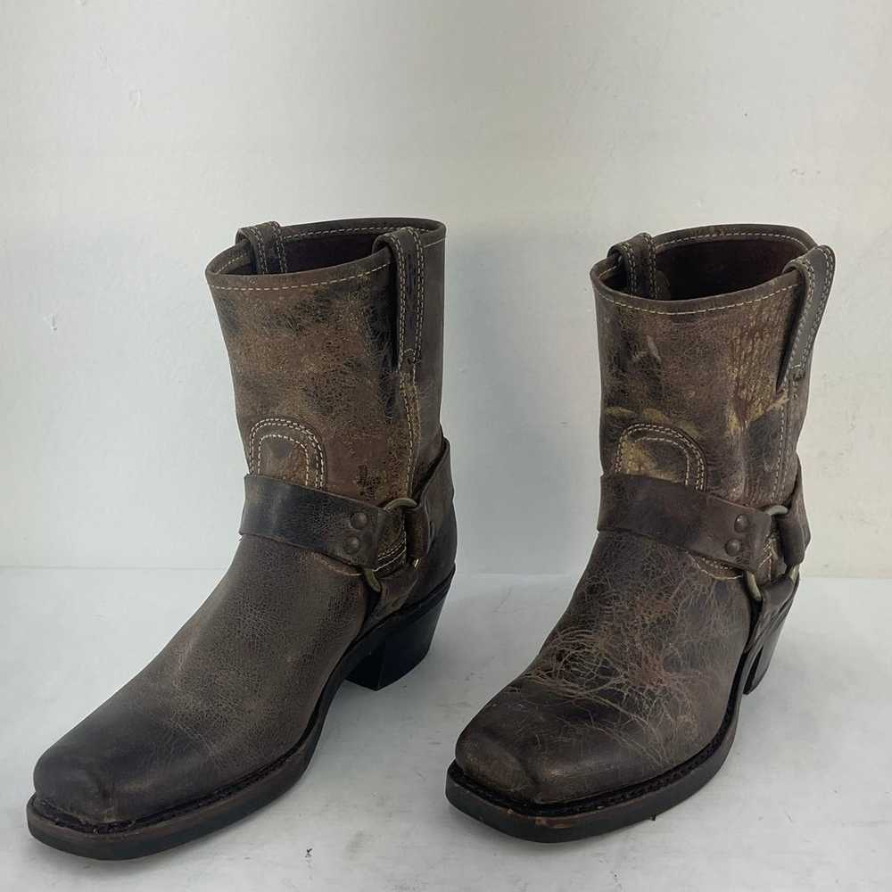 FRYE Brown Leather Ankle Boho Distressed Moto Hee… - image 2