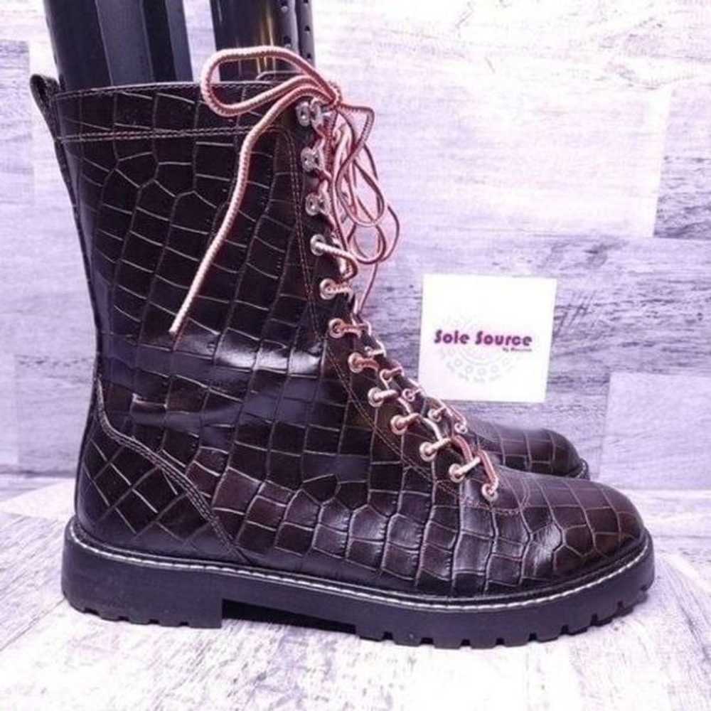 J. Crew Croc Embossed Leather Lace Up Combat Boot… - image 1