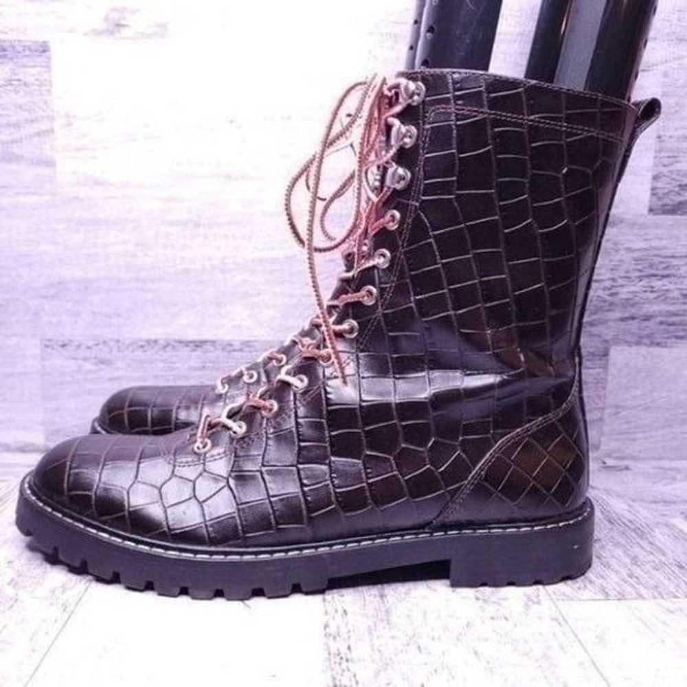 J. Crew Croc Embossed Leather Lace Up Combat Boot… - image 3