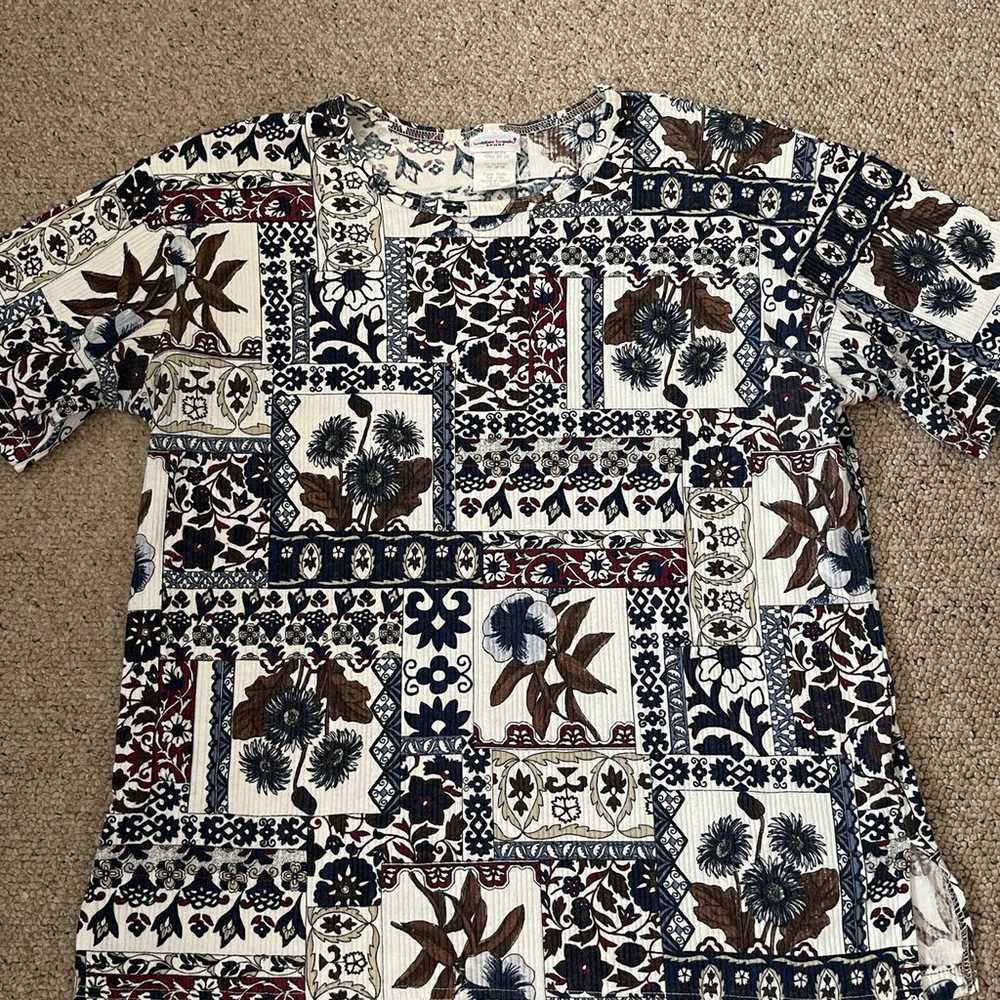 Ladies large navy & brown floral top - image 1