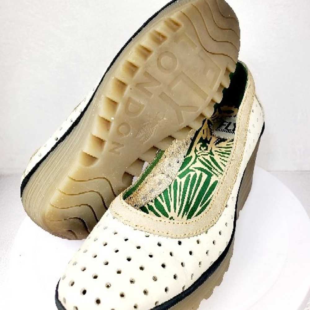 Fly London Yobe Perforated Leather Wedge White Sh… - image 7