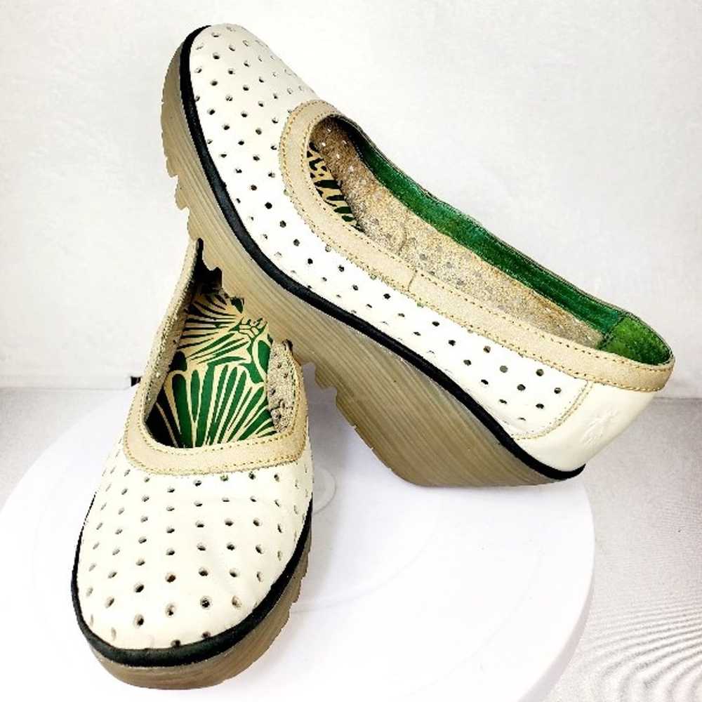 Fly London Yobe Perforated Leather Wedge White Sh… - image 8