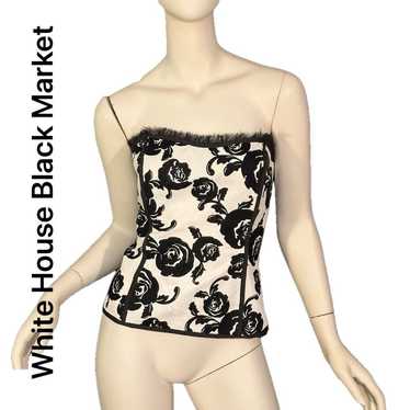 WHBM FLOCKED WHITE & BLACK ROSES FRINGE TRIMMED B… - image 1