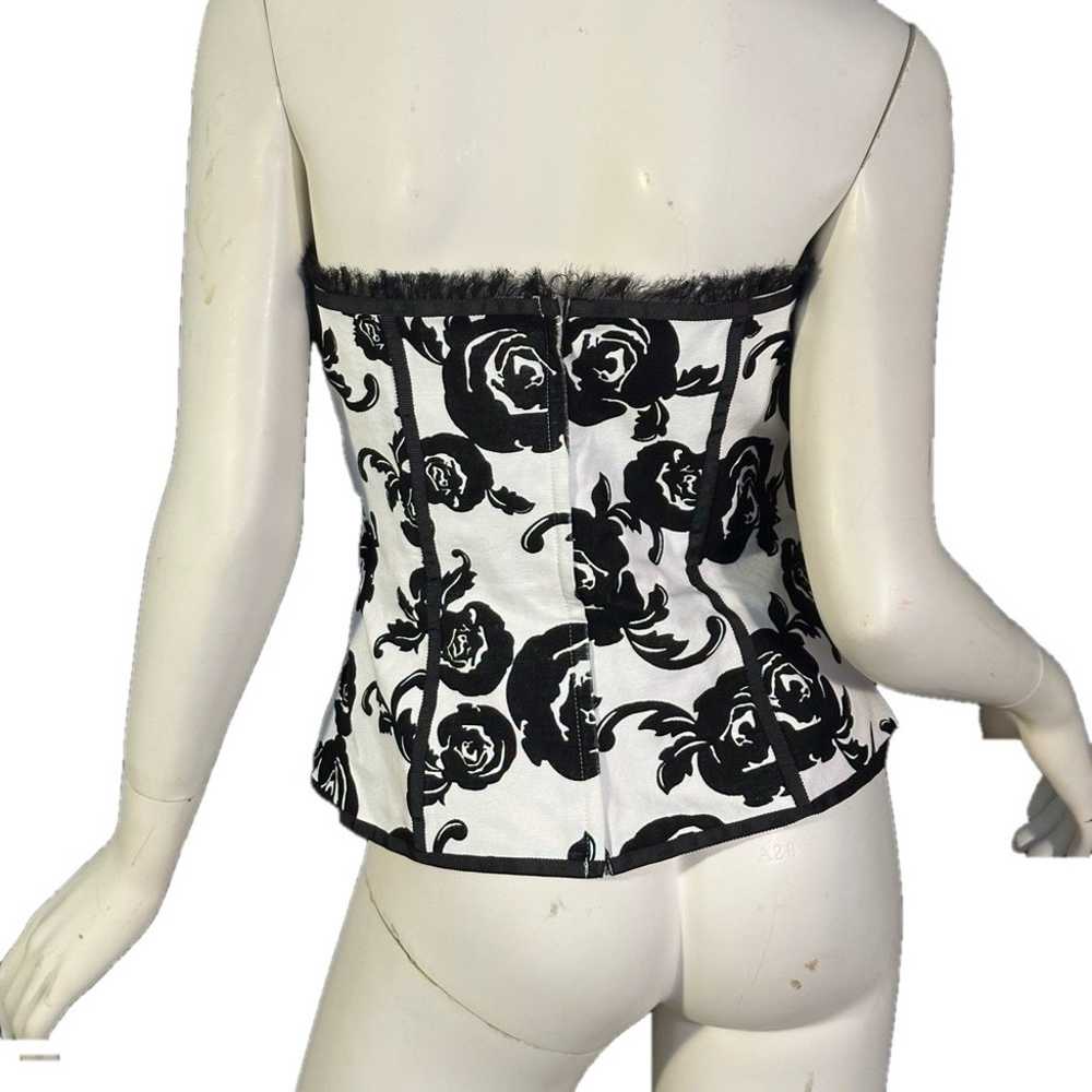 WHBM FLOCKED WHITE & BLACK ROSES FRINGE TRIMMED B… - image 2