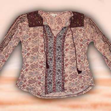 Lucky Brand Red Paisley Knit Blouse Sz XL