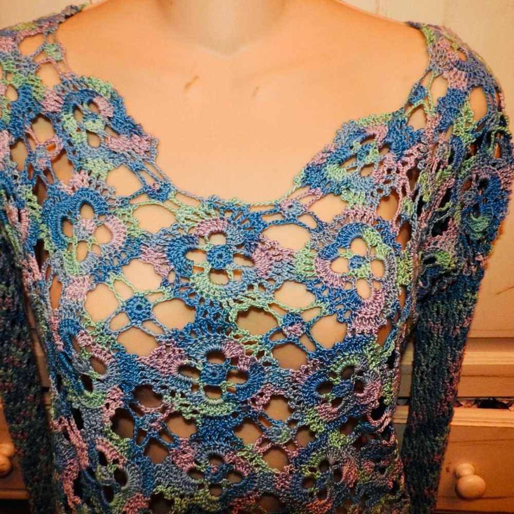 VINTAGE 90's Y2K CROCHET PASTEL COTTON SWEATER GO… - image 3